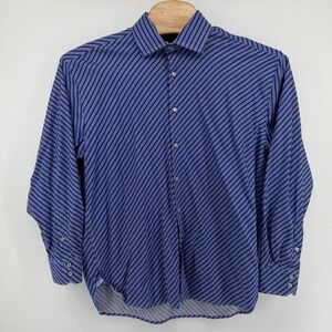 Tommy Hilfiger Men's Blue Stripe Dress Shirt size X-Large 100s 2 Ply Cotton